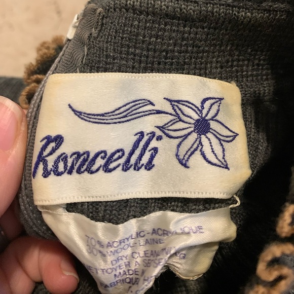 Vintage 70s Roncelli Knit Maxi Sweater Dress - Cardigan Look, Gray Wool Blend 12 - Picture 3 of 8